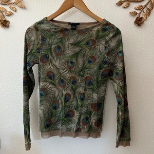 Y2K The Limited Sheer Mesh Peacock Print Top